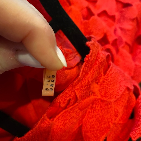 Elie Tahari Morgan Red Macrame Lace Overlay Dress - Picture 11 of 14